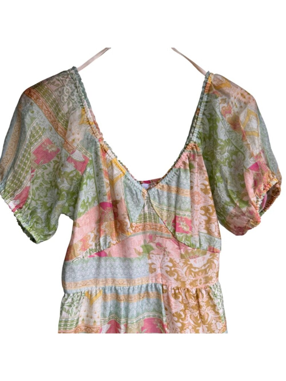 Jessica Simpson Boho Tiered Maxi Dress Sz S Misty Rose Patchwork Cottagecore New - Picture 14 of 15